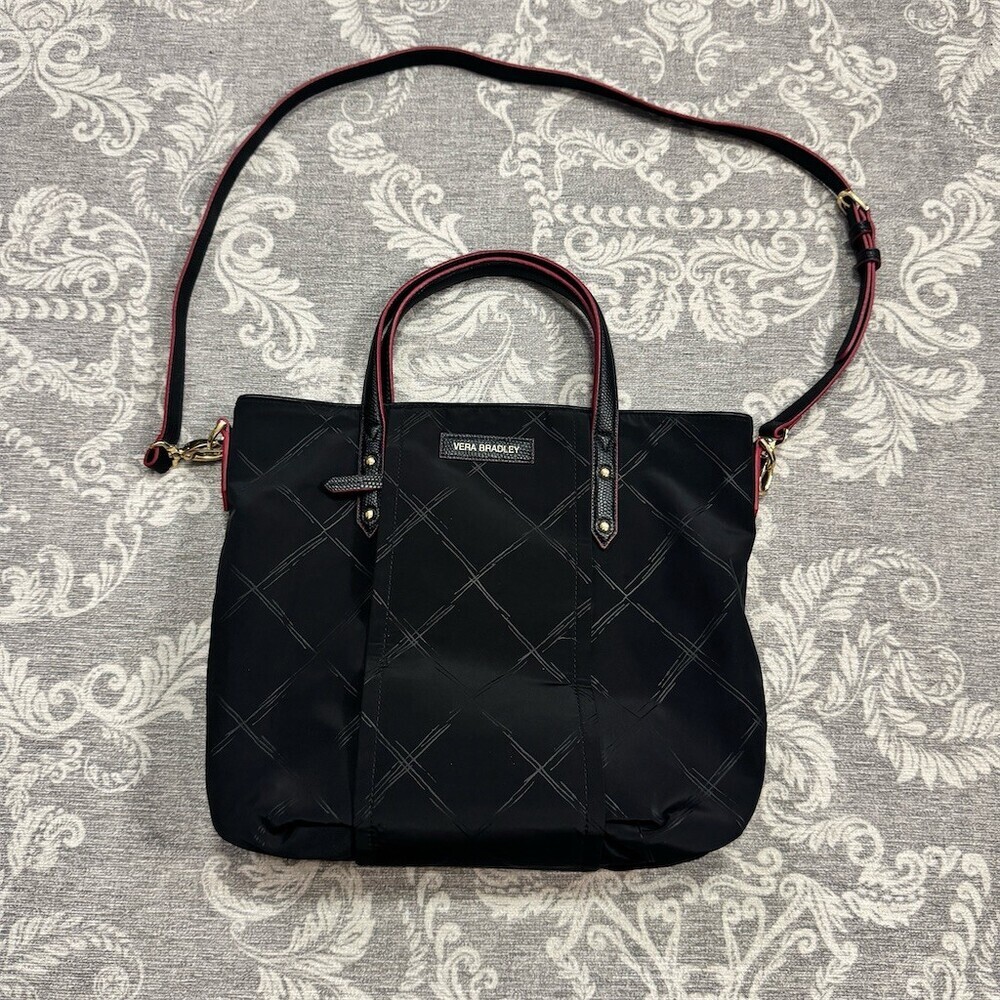 Vera Bradley Tote Bag Womens Large Black Quilted Gold Hardware Crossbody